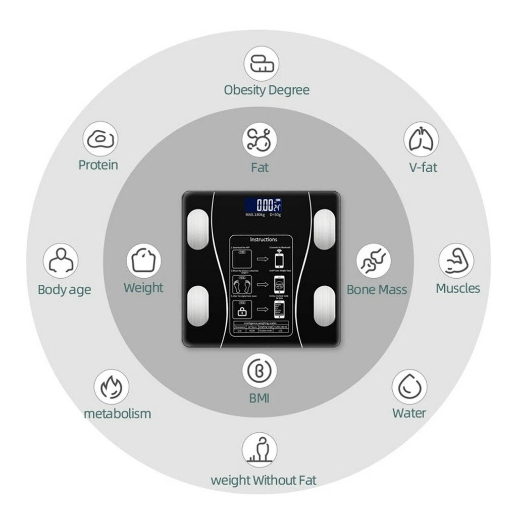 Body Fat Scale 180kg Bluetooth Smart BMI Digital Bathroom Wireless Weight Scales - Image 3